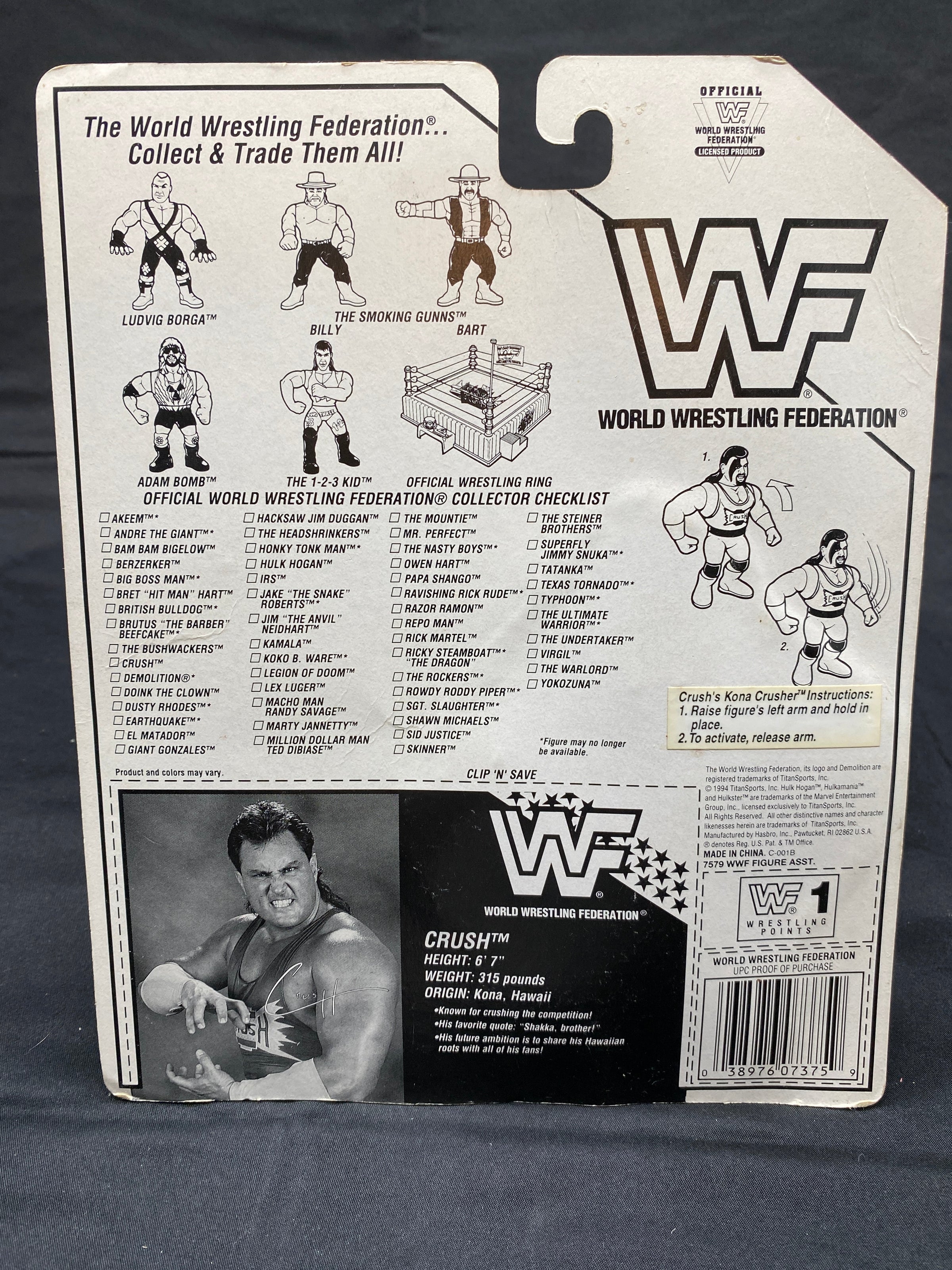 HASBRO WWF SERIES 11 GREEN CARD EVIL CRUSH MOC - 1994
